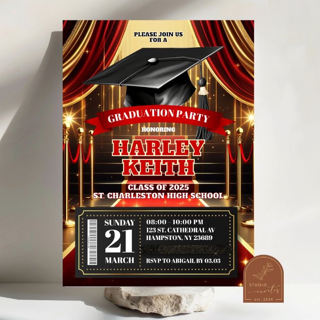 Red Carpet Hollywood Graduation High School  Invitation (Creator Uploaded)