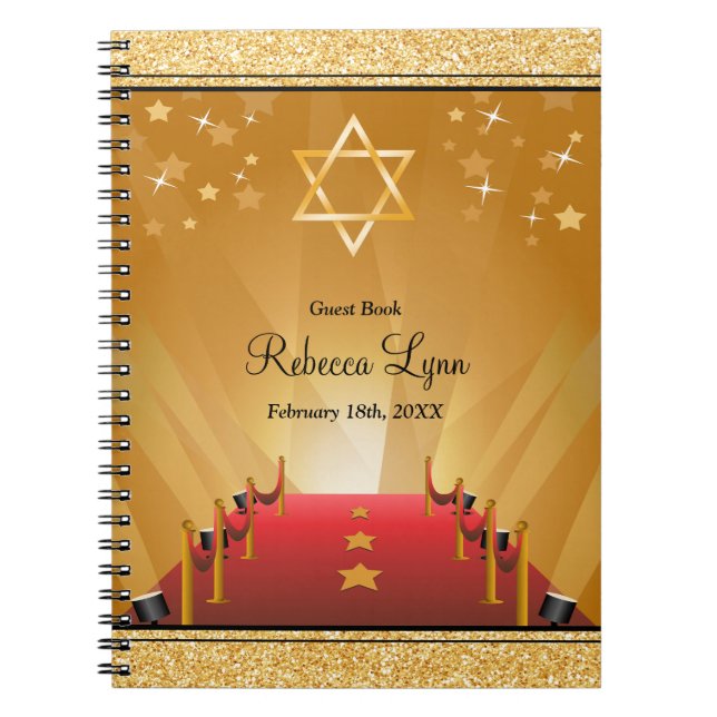 Red Carpet Hollywood Star Bat Mitzvah Guest Book (Front)