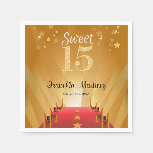 Red Carpet Hollywood Star Sweet 15 Birthday Napkin (Front)