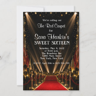 Red Carpet Hollywood Sweet 16 Birthday Invitation