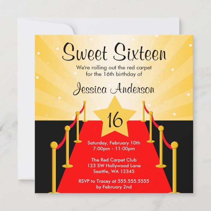 Red Carpet Hollywood Sweet 16 Birthday Party Invitation | Zazzle.com.au