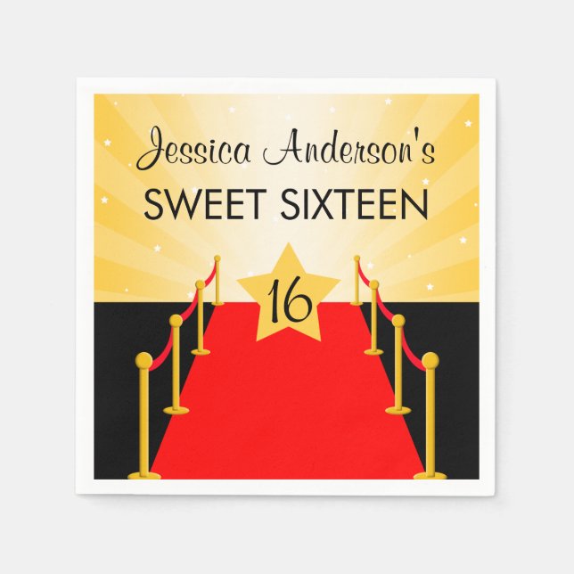 Red Carpet Hollywood Sweet 16 Birthday Party Napkin (Front)