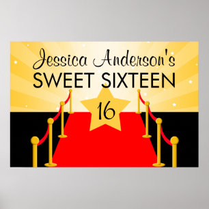 Red Carpet Hollywood Sweet 16 Birthday Party Poster