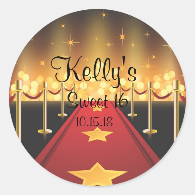 Red Carpet Hollywood Sweet 16 Party Favour Labels (Front)