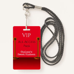 Red Carpet Hollywood Sweet Sixteen VIP All Access ID Badge