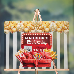 Red Carpet Movie Night Custom Welcome Birthday Acrylic Sign