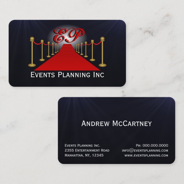 Red Carpet Special Events Planner Business Cards (Front/Back)