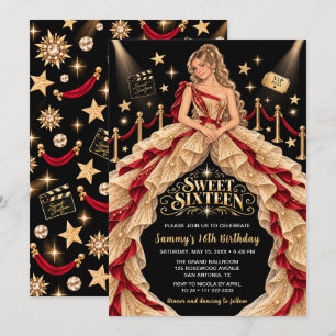 Red Carpet Sweet Sixteen Birthday Invitation