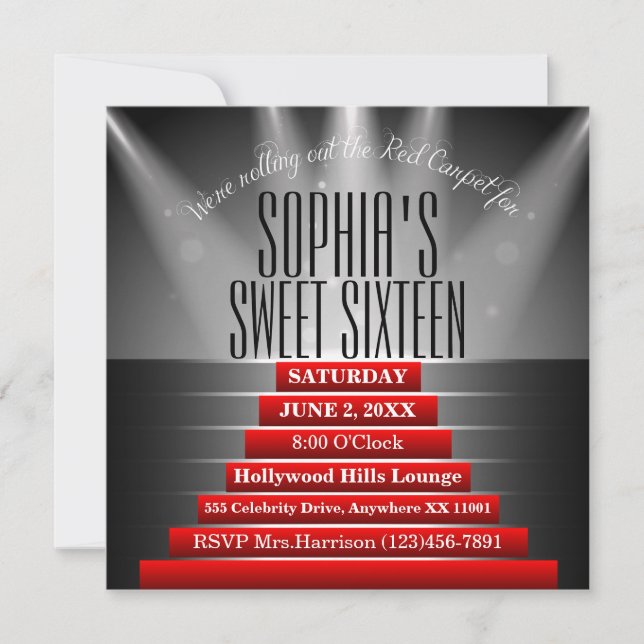 Red Carpet Sweet Sixteen Birthday Party Invitation (Front)