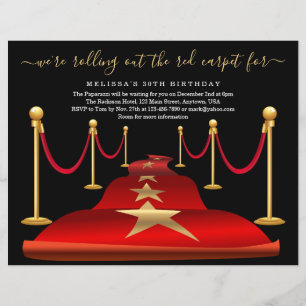 Red Carpet Themed Party with Faux Gold Foil Flyer