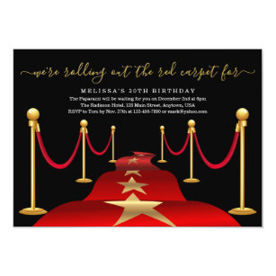 Red Carpet Themed Party with Faux Gold Foil Invitation