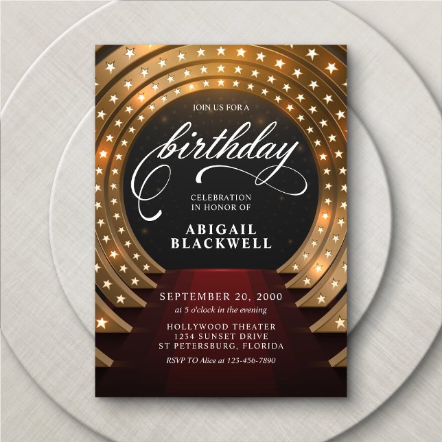 Red Carpet VIP Hollywood Birthday Invitation (Creator Uploaded)
