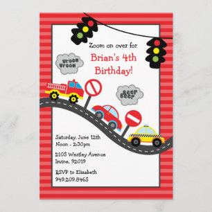Red Cars Birthday Party Invitation
