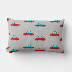 Red cars on grey lumbar cushion