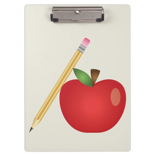 Red Cartoon Apple And Yellow Pencil Clipboard (Front)