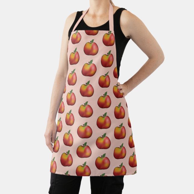 Red Cartoon Apple Fruit Pattern On Pink Apron (Insitu)
