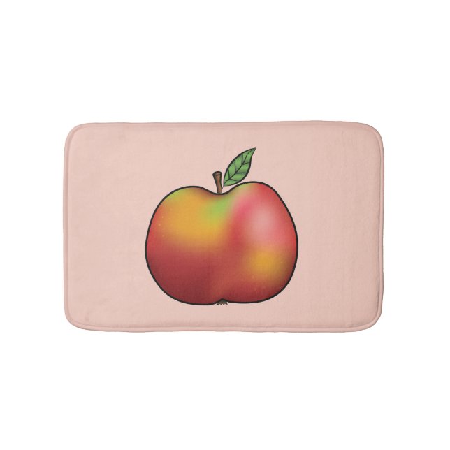 Red Cartoon Apple On Pink Bath Mat (Front)
