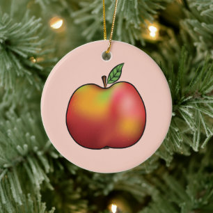 Red Cartoon Apple On Pink Ceramic Ornament