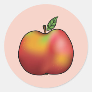Red Cartoon Apple On Pink Classic Round Sticker