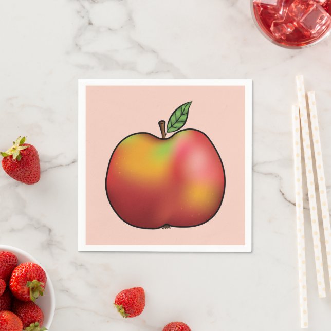 Red Cartoon Apple On Pink Napkin (Insitu)