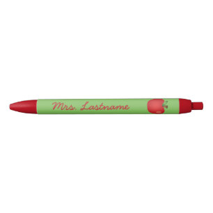 Red Cartoon Apple With Custom Name Black Ink Pen