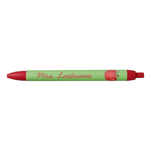 Red Cartoon Apple With Custom Name Black Ink Pen (Front)