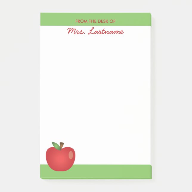 Red Cartoon Apple With Custom Name Post-it Notes (Front)