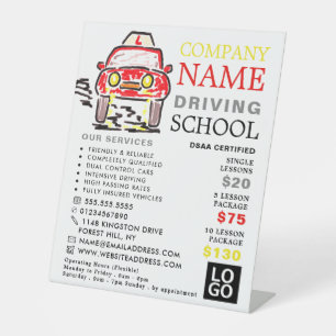 Red Cartoon Car, Driving School, Instructor Advert Pedestal Sign