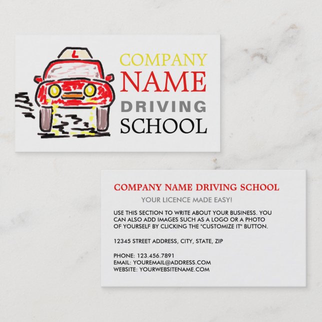 Red Cartoon Car, Driving School, Instructor Business Card (Front/Back)