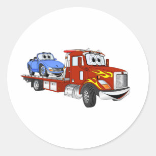 Red Cartoon Flatbed Tow Truck Classic Round Sticker