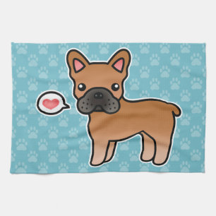 Red Cartoon French Bulldog Love Tea Towel