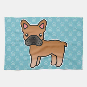 Red Cartoon French Bulldog Tea Towel