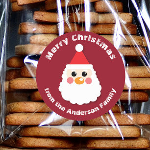 Red Cartoon Santa Family Name Christmas Classic Round Sticker
