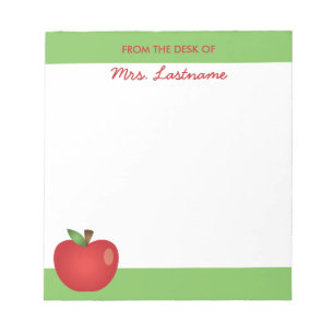 Red Cartoon School Apple With Custom Name Notepad