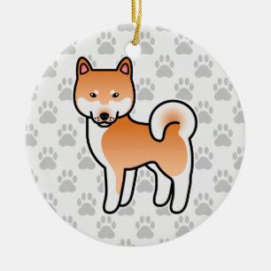 Red Cartoon Shiba Inu Ceramic Tree Decoration