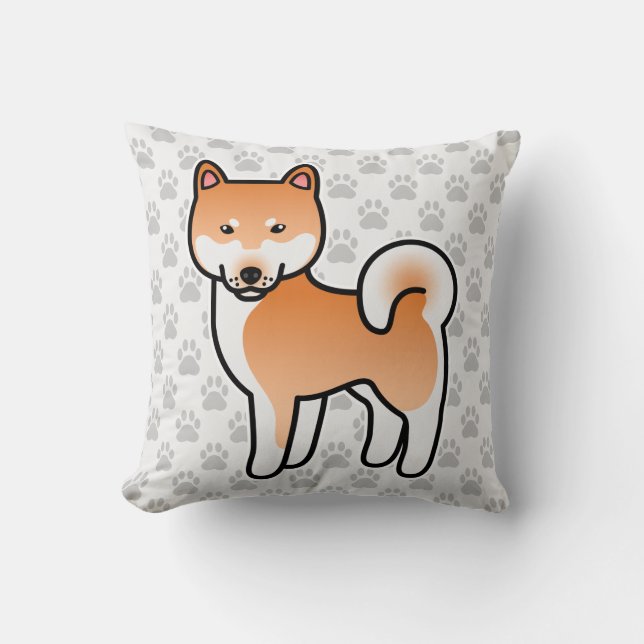 Red Cartoon Shiba Inu Cushion (Front)