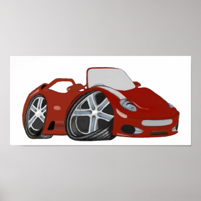 Red Cartoon Sports Car Art Poster (Front)