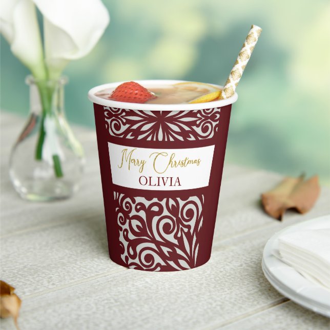  Red Carved Christmas Ornaments Paper Cups (Insitu)