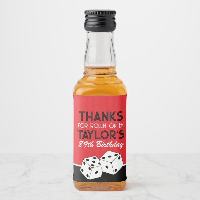 Red Casino Dice Birthday Favour Liquor Bottle Label (Front)