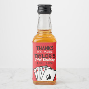 Red Casino Poker Birthday Favour Liquor Bottle Label