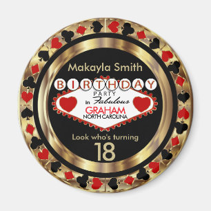 Red Casino Poker Chip Birthday Magnet