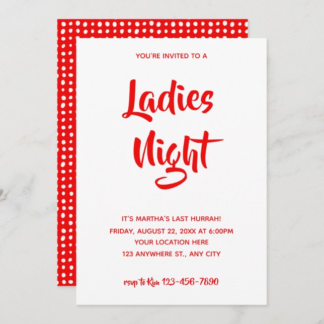 Red Casual Script | Ladies Night Bridal Shower Invitation (Front/Back)