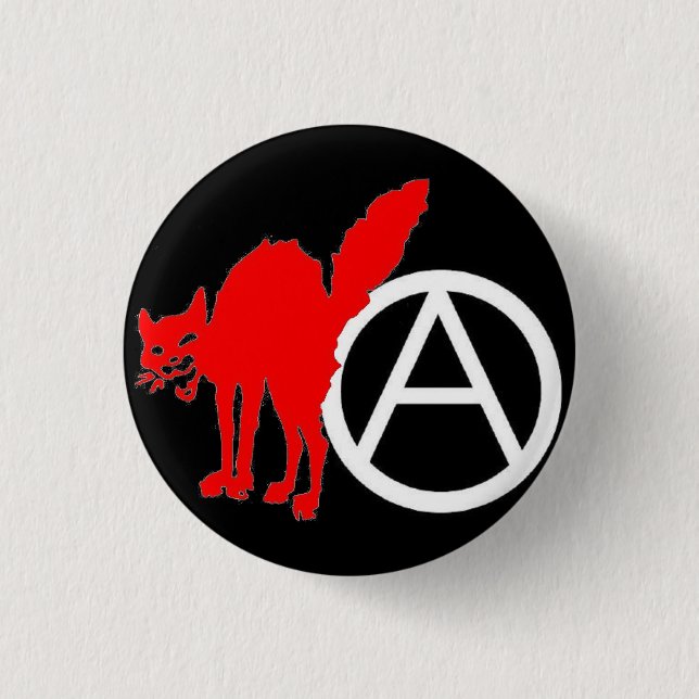 red cat anarchist 3 cm round badge (Front)