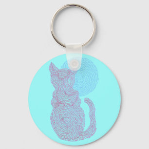 Red Cat And The Moon Art Key Ring