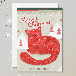 Red Cat Christmas Illustration Flat Holiday Card