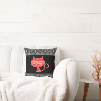 Red Cat | Grey and Black Native American Pattern Cushion