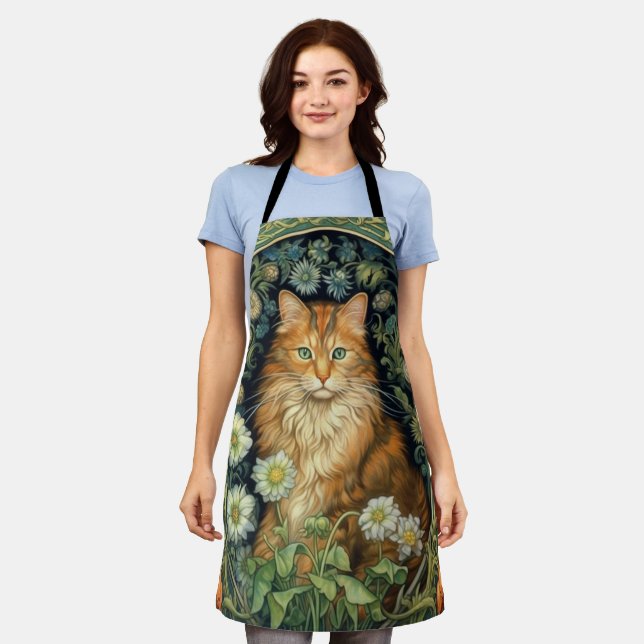 Red cat in the garden art nouveau apron (Worn)