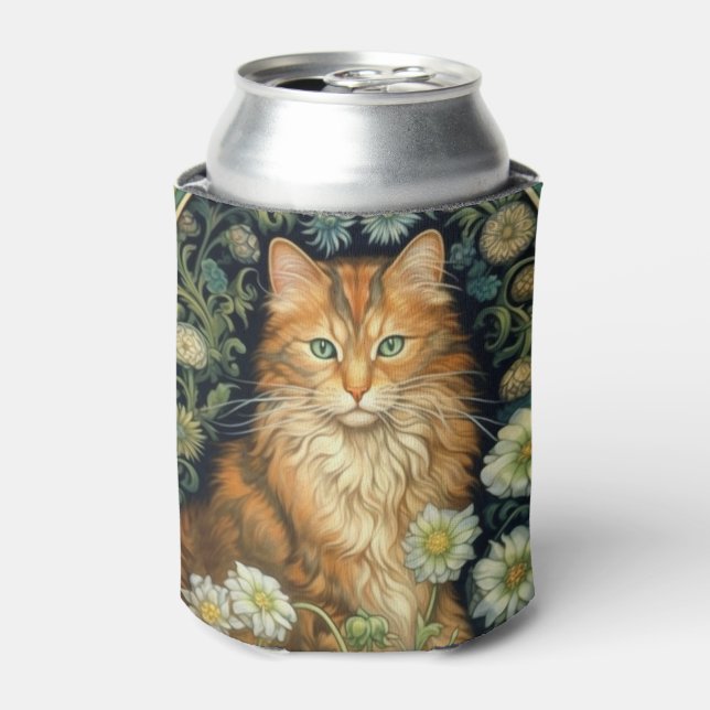 Red cat in the garden art nouveau  can cooler (Can Front)