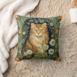 Red cat in the garden art nouveau cushion