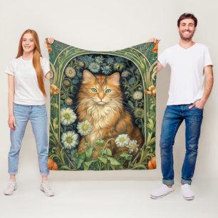 Red cat in the garden art nouveau fleece blanket